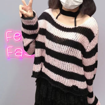 Striped Distressed Crop Femboy Sweater (Multiple Colors)