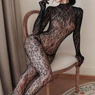 Femboy in sexy black lace backless bodystocking for femboy