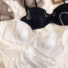 Femboy in sweet sexy satin lace bra and panty set femboy fashion