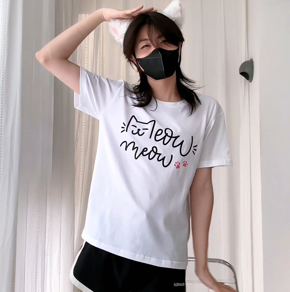Femboy wear a white cat t shirt