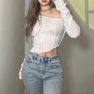 Dropped Shoulder Long Sleeve T-Shirt White - Femboy Fashion