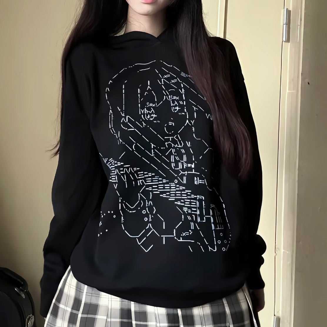 Femboy in white femboy anime print oversize hoodie