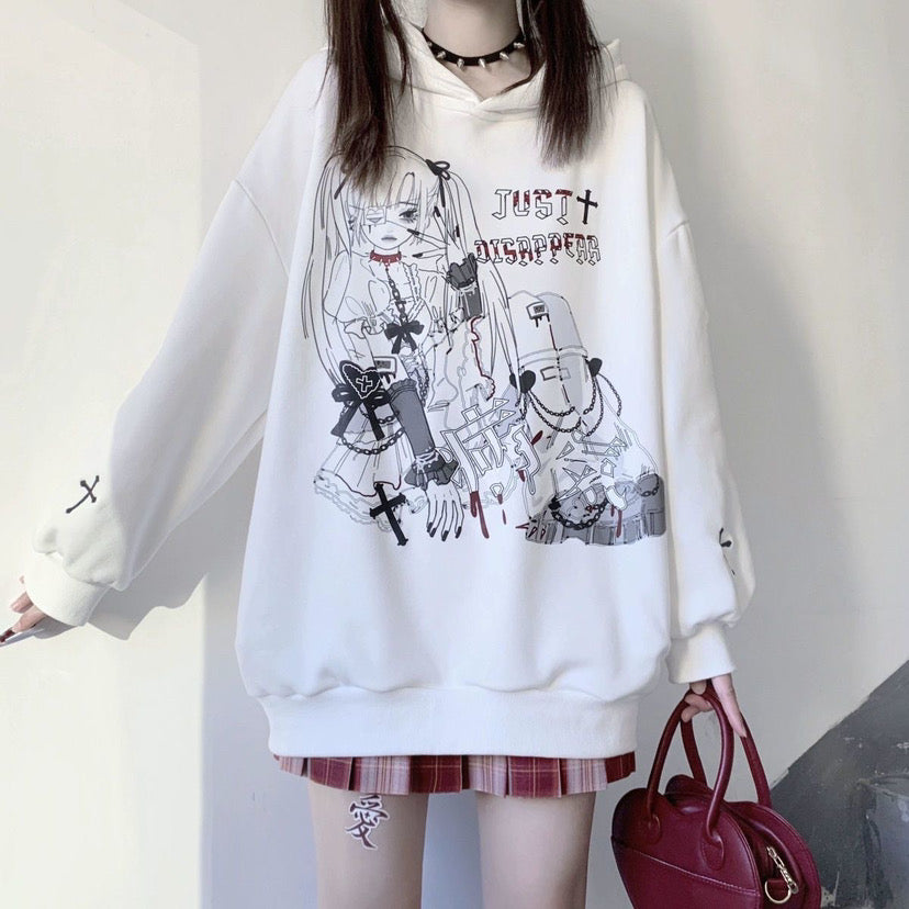 Femboy in white femboy anime print oversize hoodie