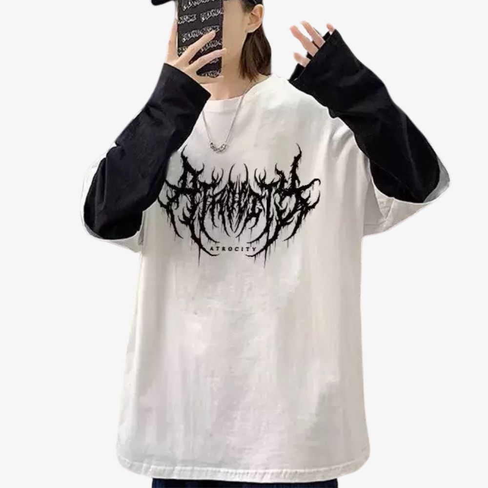 Black/White Loose Double Sleeve Long Sleeve Tee – Femboy Fashion
