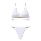 Femboy in white satin bra and bikini panty set