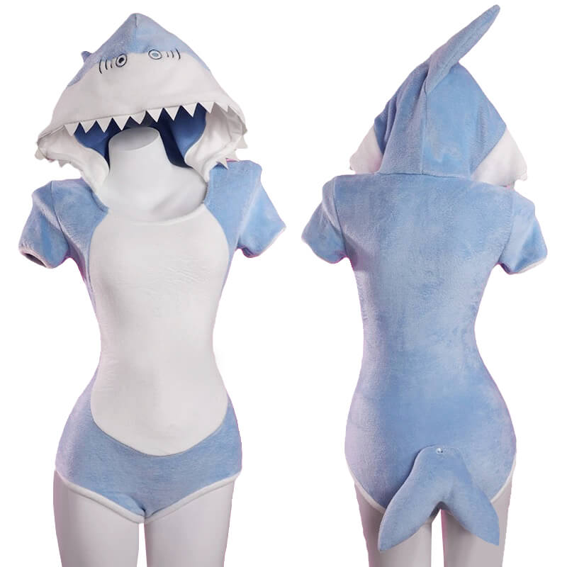 Femboy kawaii shark bodysuit front and back