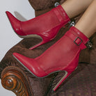 Femboy pointed toe high heel mesh ankle boots red