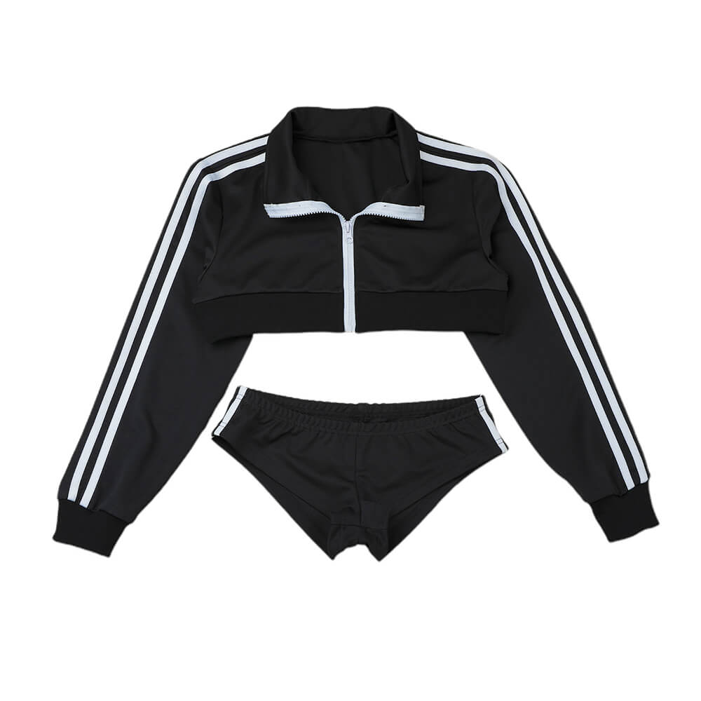 Femboy sexy sport crop top and short black set