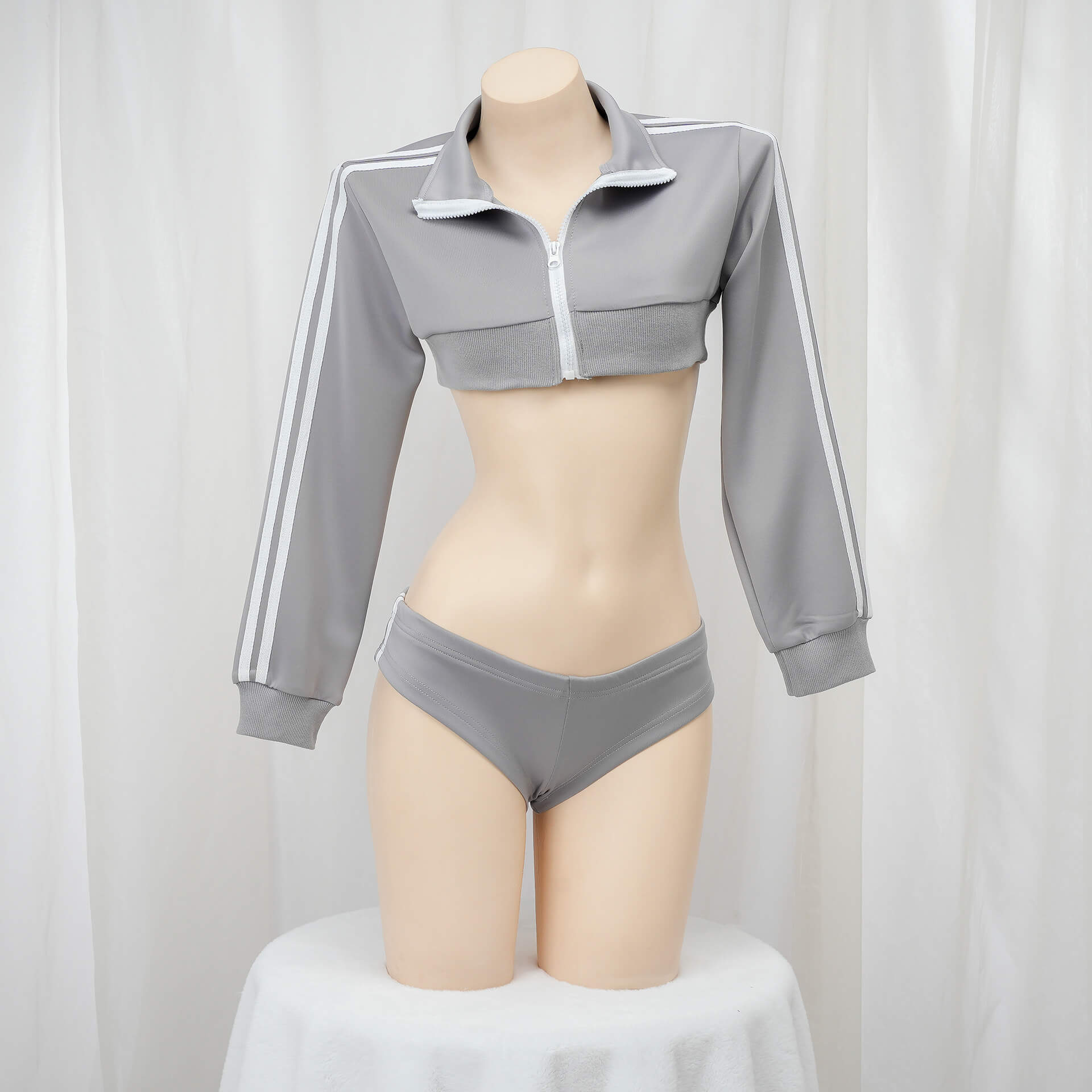 Femboy sexy sport crop top and short gray set