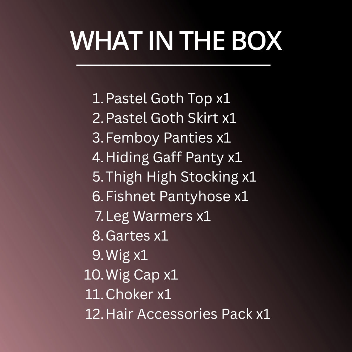 List of items included in a box on a gradient background