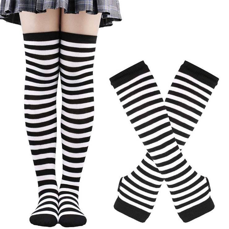 Striped Thigh Highs and Arm Warmers Set