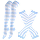 Femboy striped thigh highs and arm warmers set blue and white