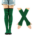 Femboy striped thigh highs and arm warmers set green and black