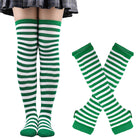 Femboy striped thigh highs and arm warmers set green and white