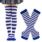 Femboy striped thigh highs and arm warmers set navy and white