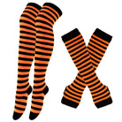 Femboy striped thigh highs and arm warmers set orange and black