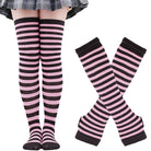 Femboy striped thigh highs and arm warmers set pink and black