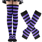 Femboy striped thigh highs and arm warmers set purple and black