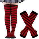 Femboy striped thigh highs and arm warmers set red and black