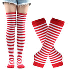 Femboy striped thigh highs and arm warmers set red and white