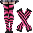 Femboy striped thigh highs and arm warmers set rose and black