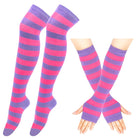 Femboy striped thigh highs and arm warmers set rose and purple