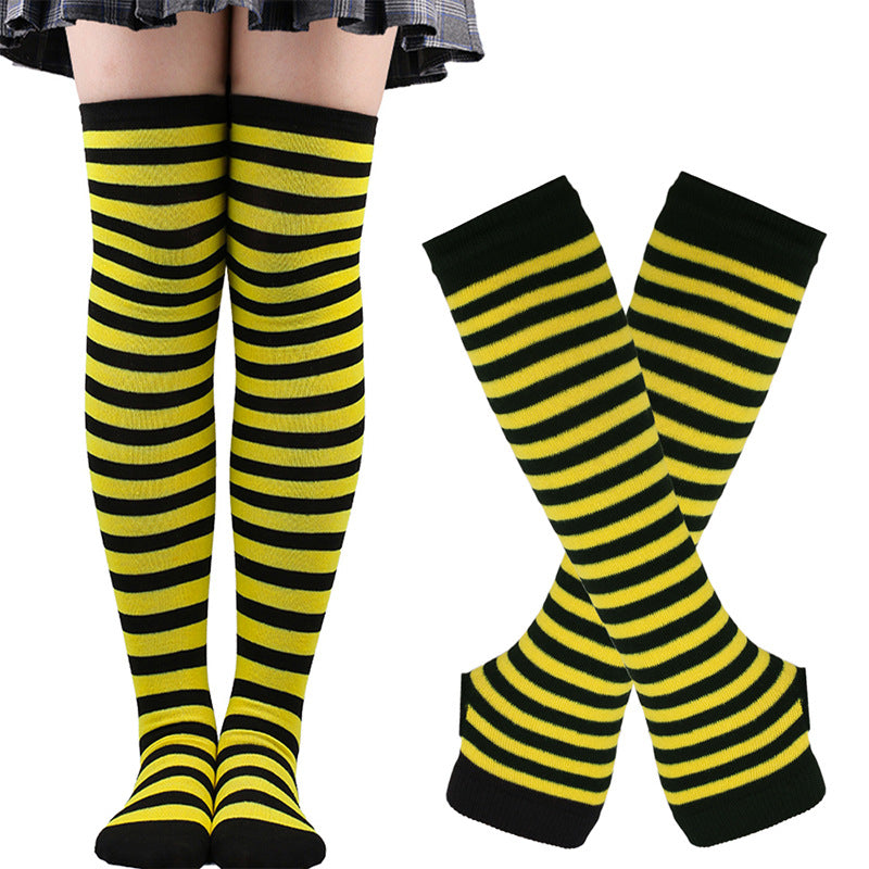 Femboy striped thigh highs and arm warmers set yellow and black