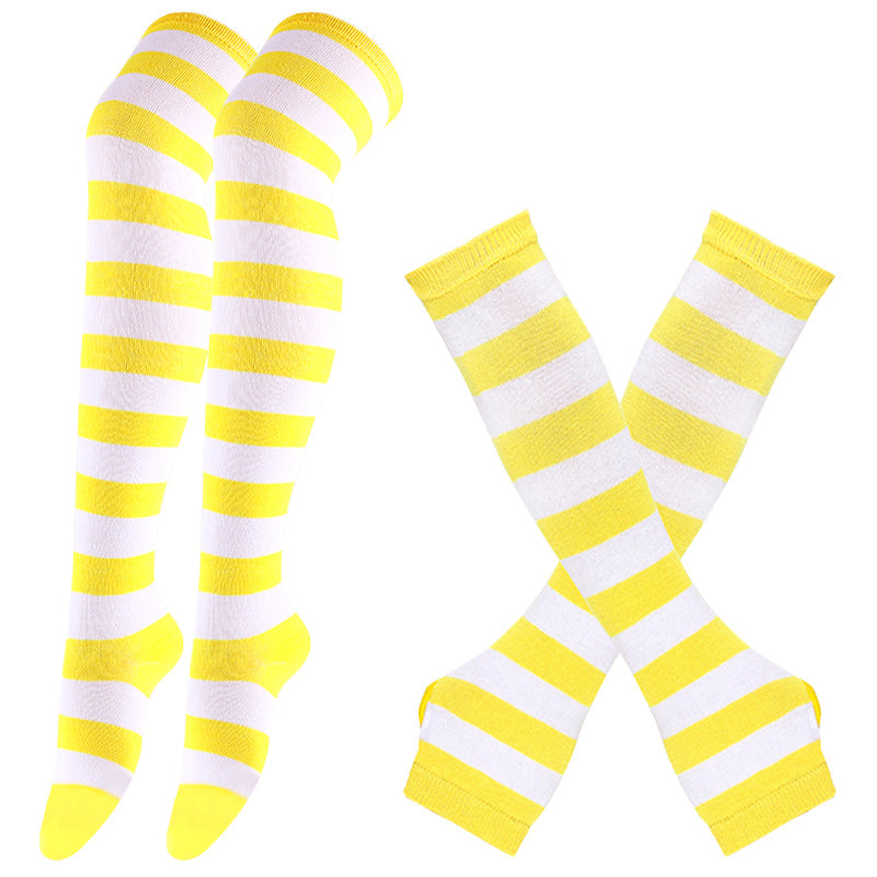 Femboy striped thigh highs and arm warmers set yellow and white