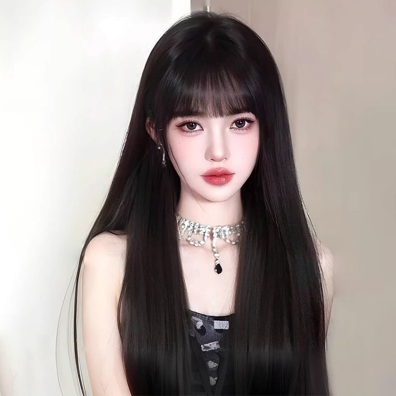 Femboy waer a long straight wig with bangs