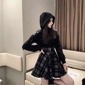 Black Cat Ear Femboy Crop Hoodie