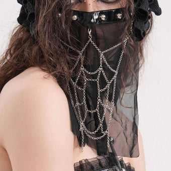 Gothic Veil Chain Femboy Mask