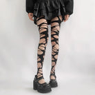 Gothic Femboy Wear A Black Gothic Ripped Pantyhose - Femboy Fashion