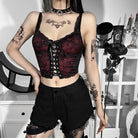Goth femboy in black red sexy gothic camisole top
