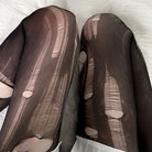 Femboy wear a black translucent ripped pantyhose