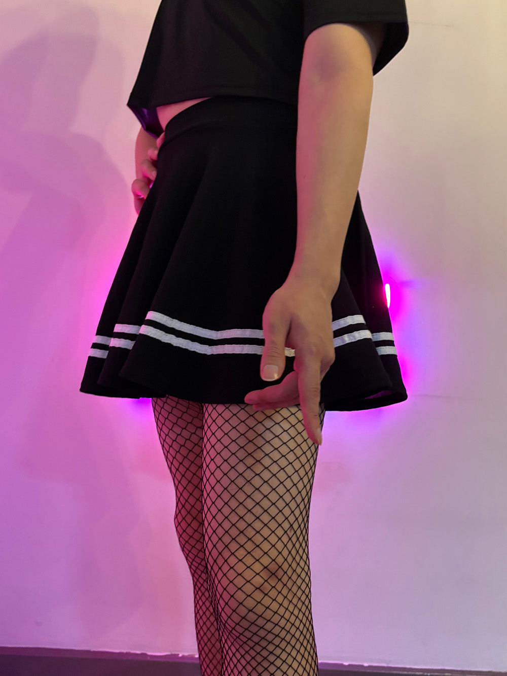 Femboy In Black With White Stripes Femboy Skirt - Femboy Fashion