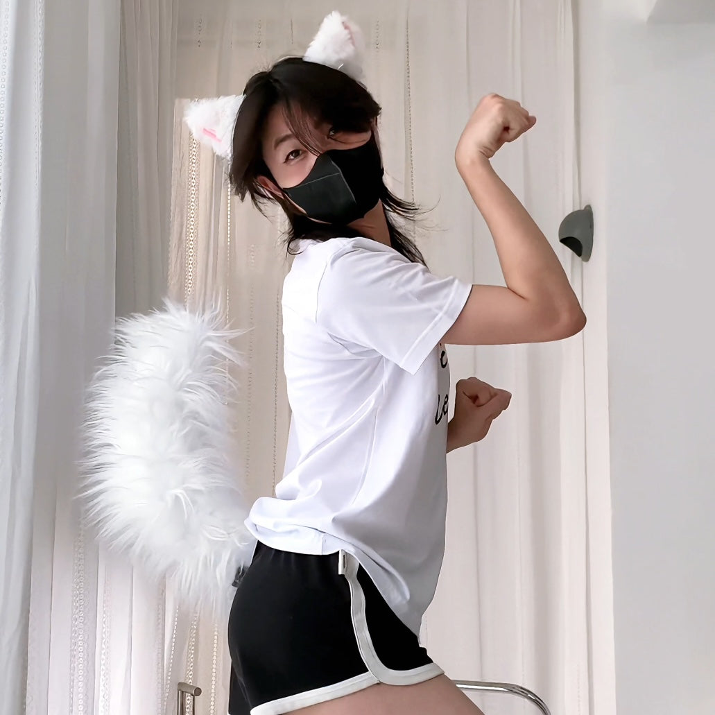 Femboy wear a white cat t shirt