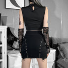 Gothic Femboy Wear A Gothic Skull Black Sleeveless Crop Top Back - Femboy Fashion