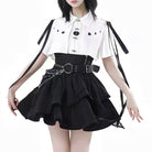 Femboy wear a gothic white shirt and skirt set