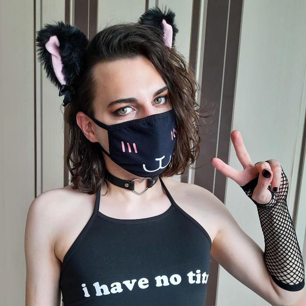 Femboy Wear A Kawaii Anime Black Face Mask - Femboy Fashion