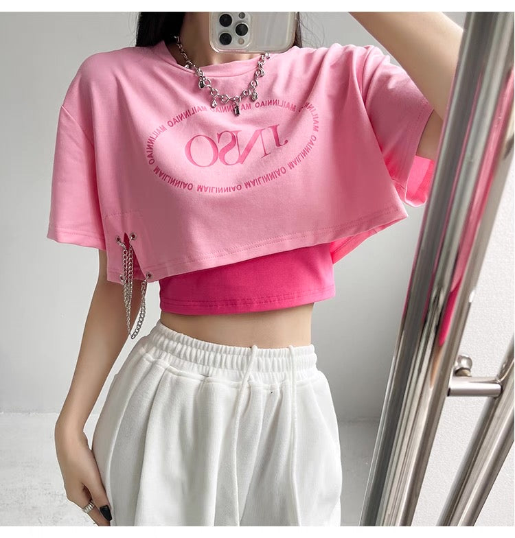 Femboy Wear a pink fashion tank top with crop top