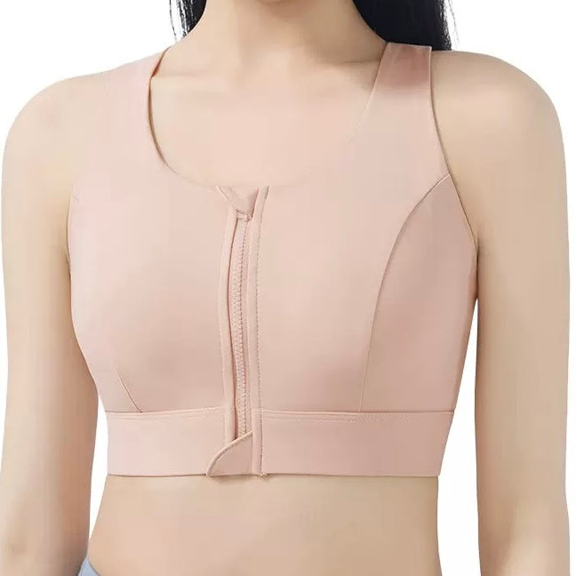 Femboy wear a pink front zip sports bra
