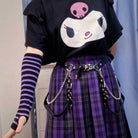 Femboy Wear Skirt with Black And Purple Striped Arm Warmers - Femboy Fashion