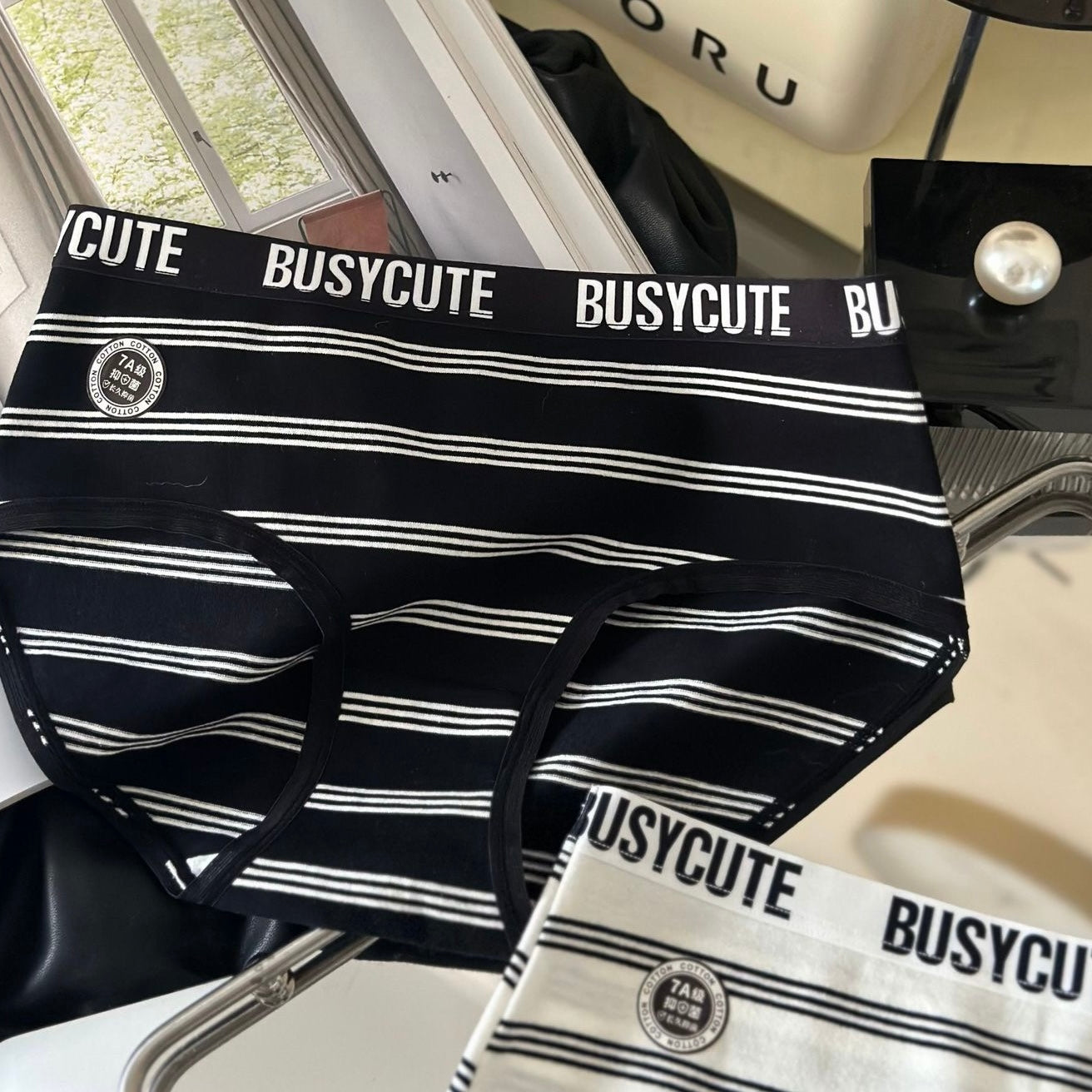 Femboy wear black fashion letter cotton pouch panties