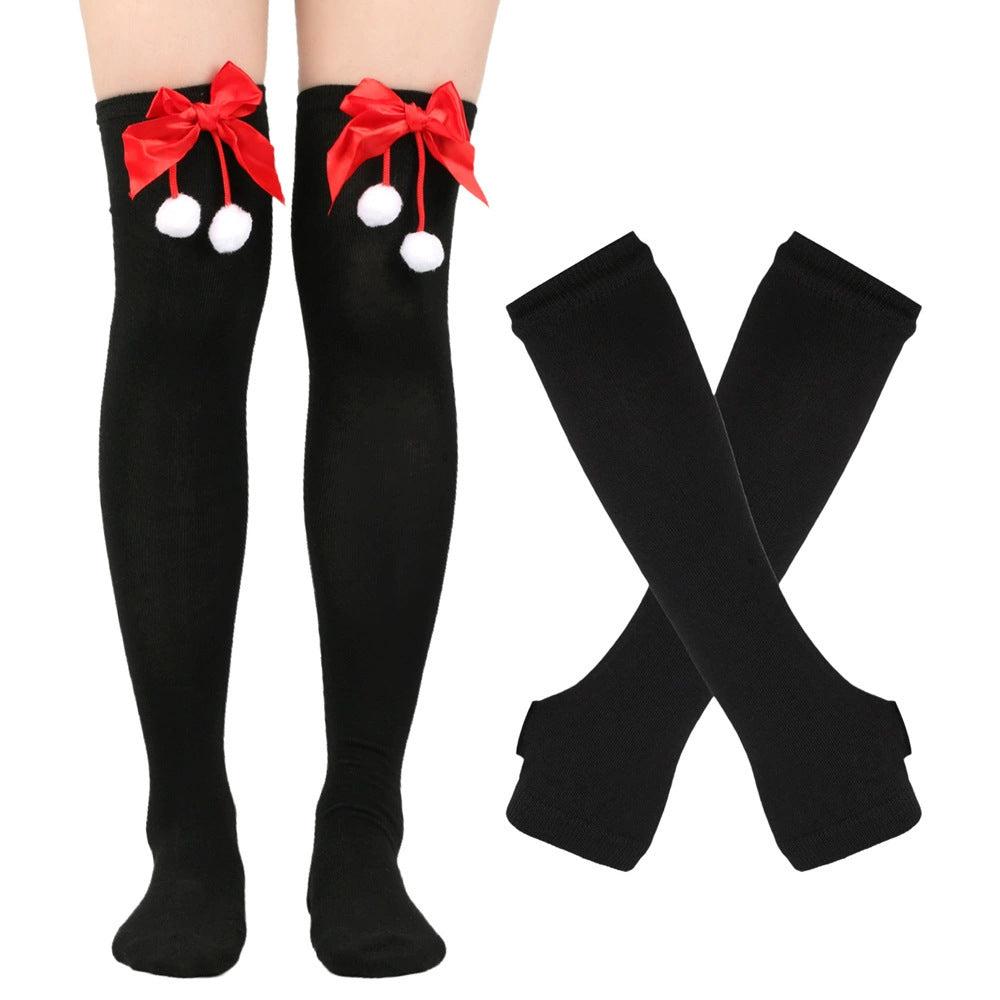 Femboy wear black femboy christmas thigh highs and arm warmers set