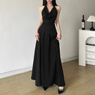 Femboy wear black halter backless maxi dress for femboy