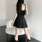 Femboy wear black irregular pleated skirt back