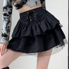 Femboy wear black lace layered skirt front