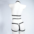 Femboy wear black leather body harness back