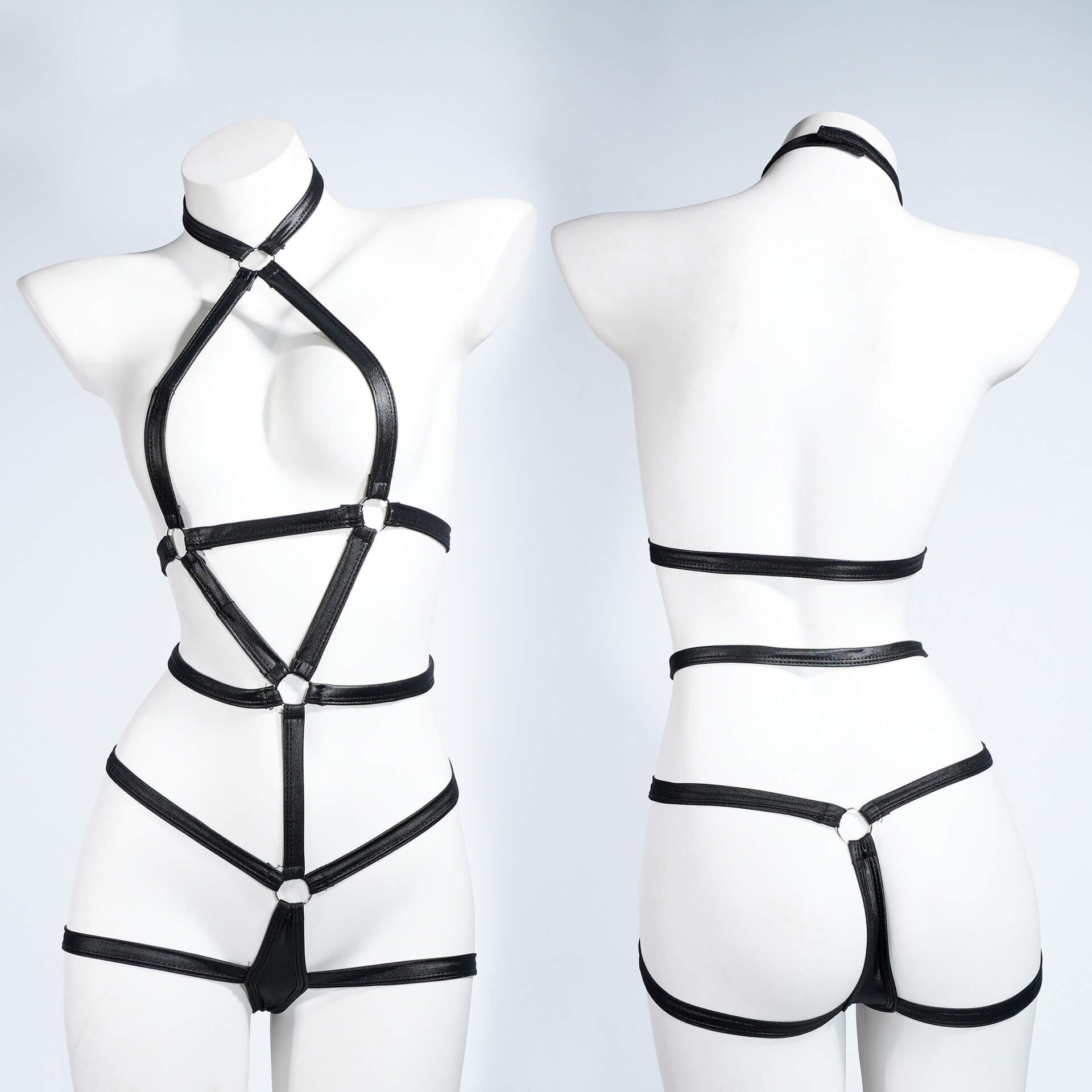 Femboy wear black leather body harness femboy fashion