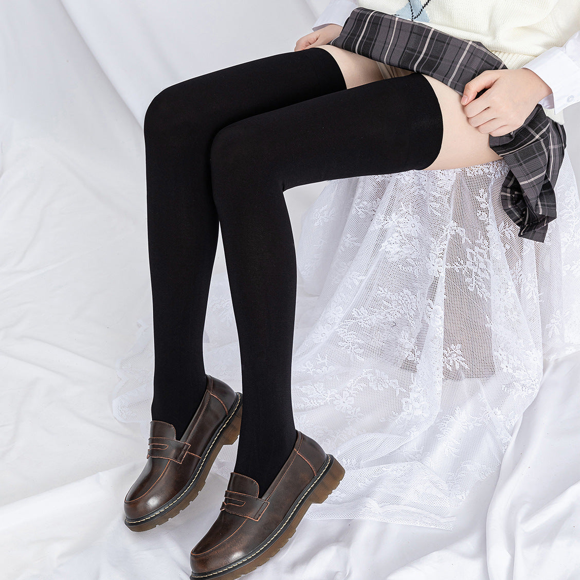 femboy wear black opaque thigh high socks